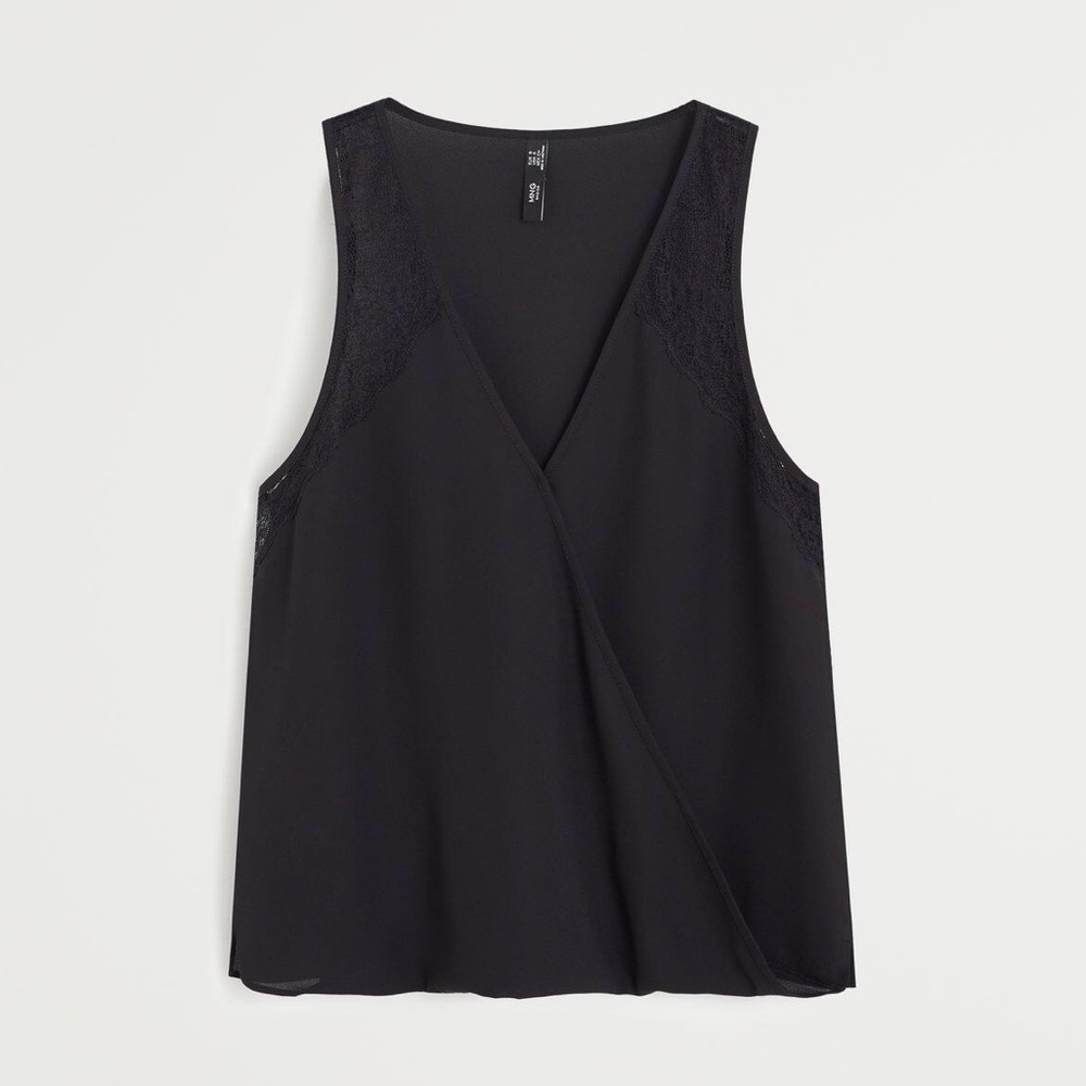 Mango Lace Appliqué Top - Black